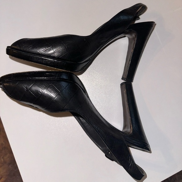 Stuwart Weizman women’s black sling back peep toe heels 8 formal party leather - Picture 10 of 12